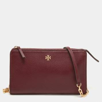 Pre Owned Tory Burch Burgundy Leather Carter Slim Crossbody Bag