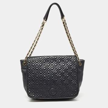 مملوكة مسبقًا Tory Burch Black Quilted Leather Marion Flap Chain Shoulder Bag