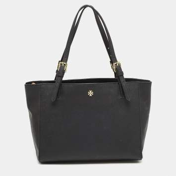 Pre Owned Tory Burch Black Saffiano Leather York Buckle Tote