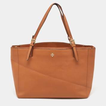 Pre Owned Tory Burch Brown Leather Large York Buckle Shopper Tote