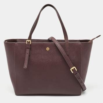 Pre Owned Tory Burch Burgundy Leather Emerson Tote