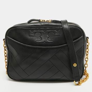 Pre Owned Tory Burch Black Leather Alexa Camera Crossbody Bag