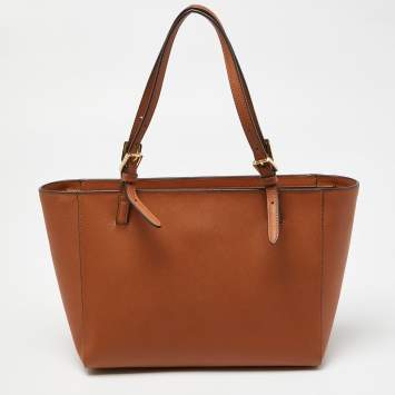 Pre Owned Tory Burch Brown Saffiano Leather Medium York Buckle Tote