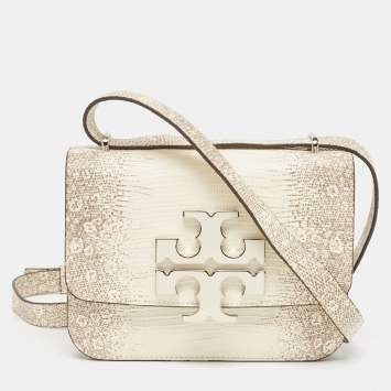 Pre Owned Tory Burch Beige Lizard Embossed Leather Small Eleanor Shoulder Bag