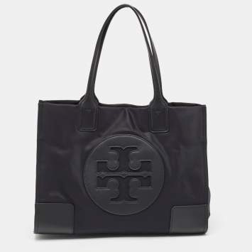 Pre Owned Tory Burch Black Nylon and Leather Medium Ella Tote