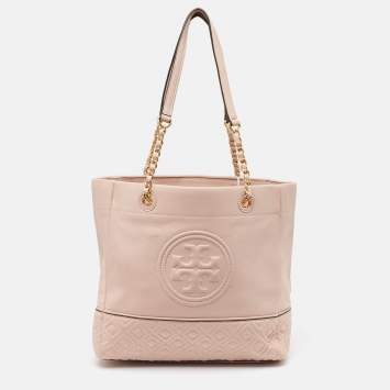 Pre Owned Tory Burch Pink Leather Fleming Tote