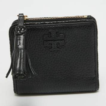 Pre Owned Tory Burch Black Leather Taylor Bifold Compact Wallet