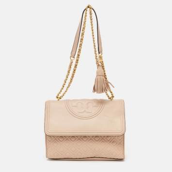 Pre Owned Tory Burch Blush Pink Quilted Leather Large Fleming Shoulder Bag