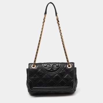 مملوكة مسبقًا Tory Burch Black Leather Fleming Soft Shoulder Bag