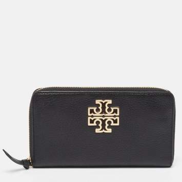 Pre Owned Tory Burch Black Leather Britten Zip Around Wallet