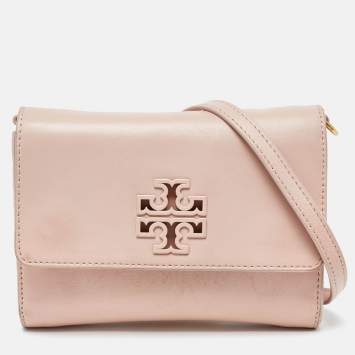 Pre Owned Tory Burch Pink Leather Britten Flap Crossbody Bag