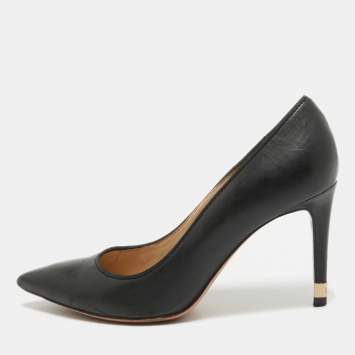 Pre Owned Tory Burch Black Leather Pointed Toe Pumps Size 36.5 