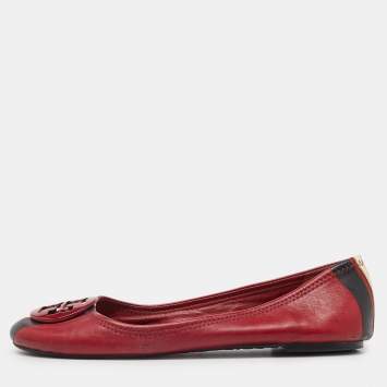 Pre Owned Tory Burch Red Leather Ballet Flats Size 37.5