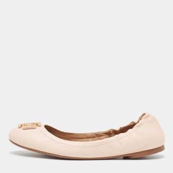 Pre Owned Tory Burch Pink Leather Melinda Scrunch Ballet Flats Size 38.5