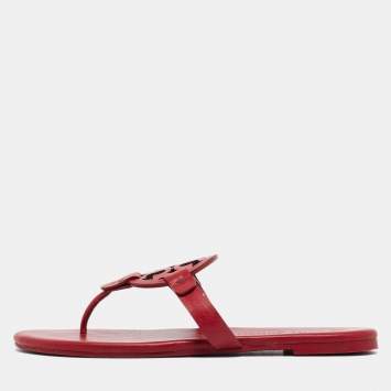 Pre Owned Tory Burch Red Leather Miller Flats Size 38