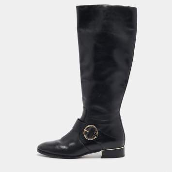 Pre Owned Tory Burch Black Leather knee Length Boots Size  39.5