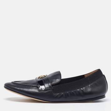 Pre Owned Tory Burch Black Leather Jolie Stretch Smoking Slippers Size 35