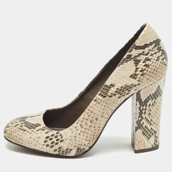 Pre Owned Tory Burch Two Tone Embossed Python Block Heel Pumps Size 39