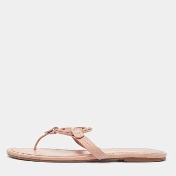 Pre Owned Tory Burch Pink Leather Crystal Embellished Miller Thong Flats Size 40.5 