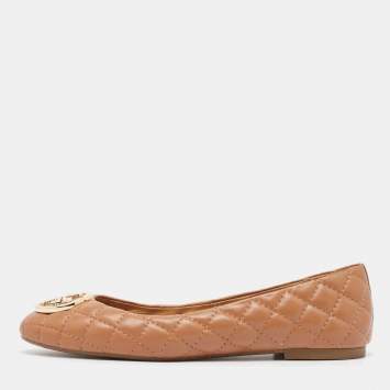 Pre Owned Tory Burch Brown Quilted Leather Benton 2 Ballet Flats Size 38.5