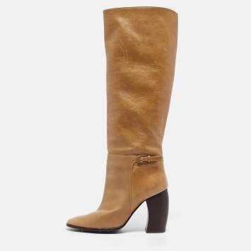Pre Owned Tory Burch Brown Leather Knee Length Boots Size 38