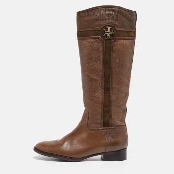 Pre Owned Tory Burch Brown Leather Knee Length Boots Size 41.5