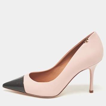 Pre Owned Tory Burch Pink/Black Leather Penelope Pointed Toe Pumps 37