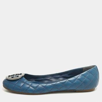 Pre Owned Tory Burch Blue Leather Ballet Flats Size 40