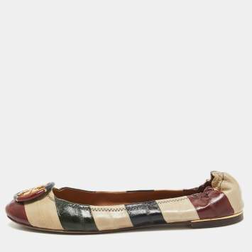 Pre Owned Tory Burch Multicolor Eel Leather Minnie Ballet Flats Size 39.5