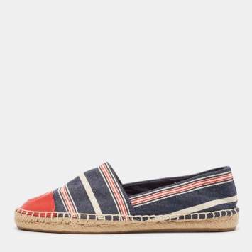 Pre Owned Tory Burch Multicolor Denim and Leather Espadrille Flats Size 37.5