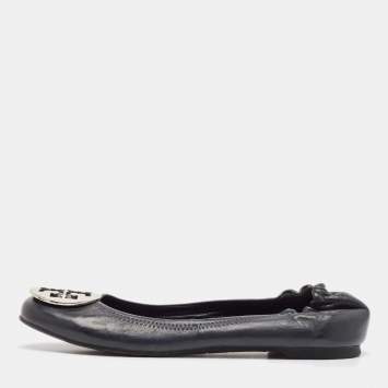 مملوكة مسبقًا Tory Burch Navy Blue Leather Reva Ballet Flats Size 39