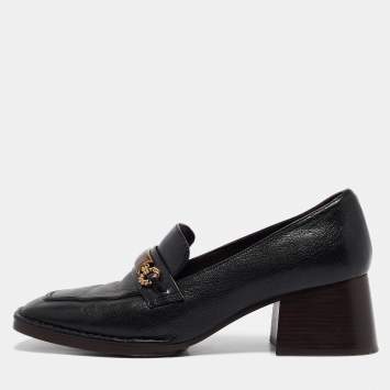 Pre Owned Tory Burch Black Leather Perrine Loafer Pumps Size 40.5