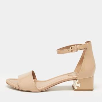 Pre Owned Tory Burch Beige Patent Leather Finley Sandals Size 39