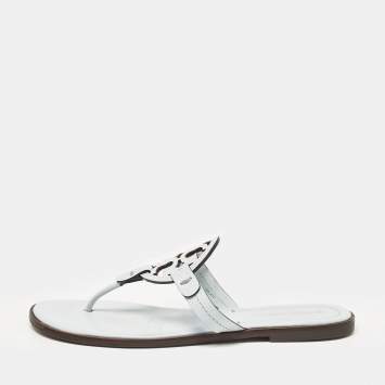 مملوكة مسبقًا Tory Burch Light Blue Leather Miller Thong Flats Size 39