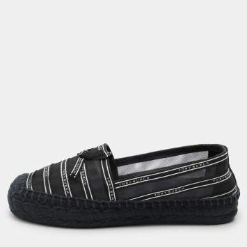 Pre Owned Tory Burch Navy Blue Mesh Platform Espadrilles 37.5
