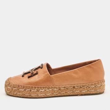 مملوكة مسبقًا Tory Burch Brown Leather Ines Espadrille Flats Size 37