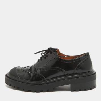 Pre Owned Tory Burch Black Leather Lace Up Derby Size 38