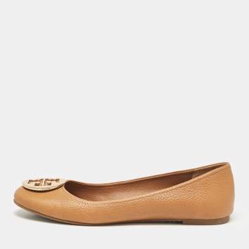 Pre Owned Tory Burch Brown Leather Reva Ballet Flats Size 39.5