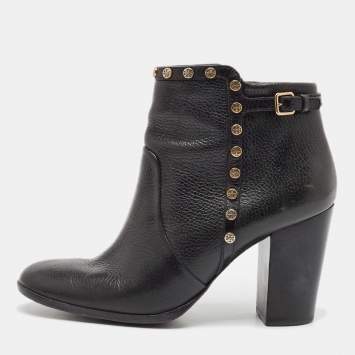 Pre Owned Tory Burch Black Leather Mae Ankle Booties Size 40.5 