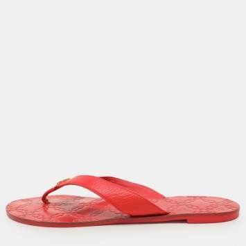 Pre Owned Tory Burch Red Leather Thong Flats Size 38