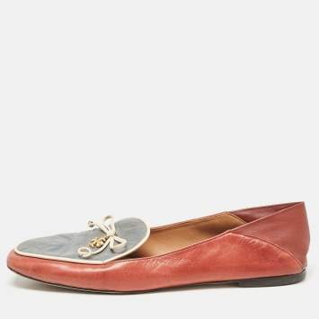 Pre Owned Tory Burch Two Tone Leather Slip On Loafers Size 39.5