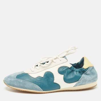 Pre Owned Tory Burch Multicolor Leather and Suede Serif Lace Up Sneakers Size 40