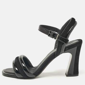 Pre Owned Tory Burch Black Patent Leather and Suede Ankle Strap Sandals Size 39.5