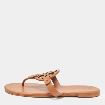 Pre Owned Tory Burch Brown Leather Miller Thong Sandals Size 39