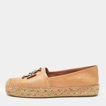 Pre Owned Tory Burch Brown Leather Ines Espadrille Flats Size 38