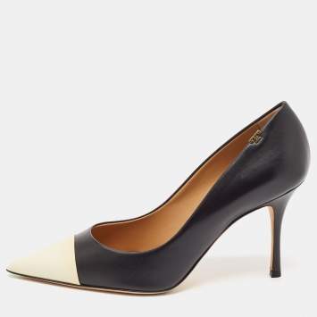 Pre Owned Tory Burch White/Black Patent and Leather Penelope Pumps 40.5
