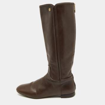 Pre Owned Tory Burch Dark Brown Leather Riding Knee Length Boots Size 41