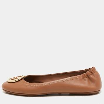 Pre Owned Tory Burch Brown Leather Minnie Ballet Flats Size 39