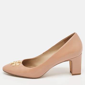 Pre Owned Tory Burch Beige Leather Eleanor Block Heel Pumps Size 41