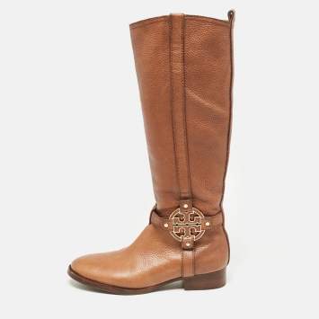 Pre Owned Tory Burch Brown Leather Knee Length Boots Size 39